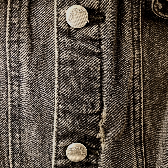 Free People Black Mixed Media Space Dye Knit Denim Jean Jacket Sz M - Picture 8 of 16